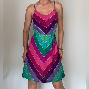 Forever 21 1980s 1970s retro Colorful Chevron Striped Dress Small